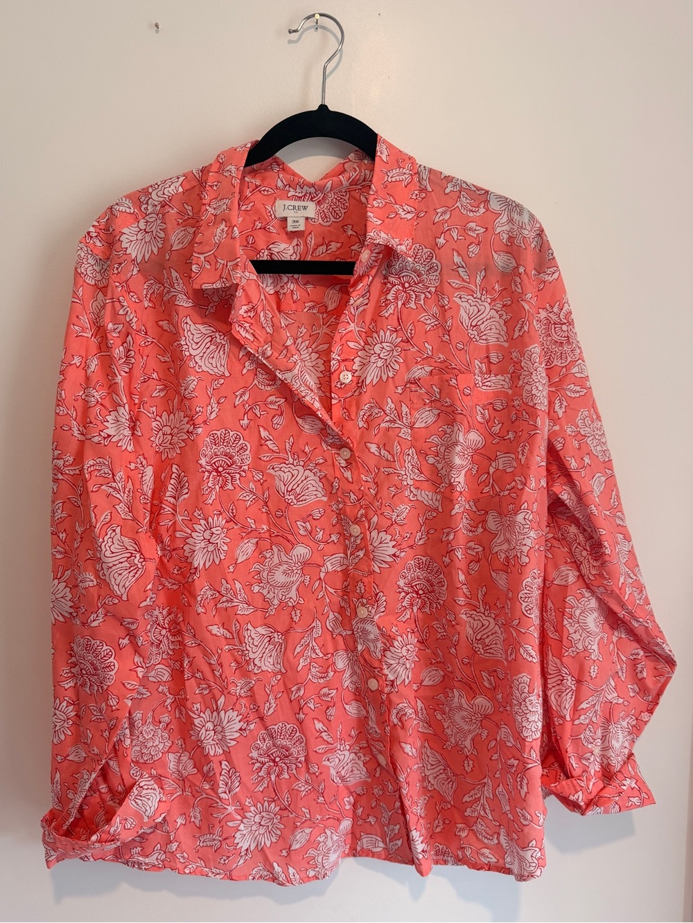 J. Crew Coral Pink Floral Button-Down Blouse